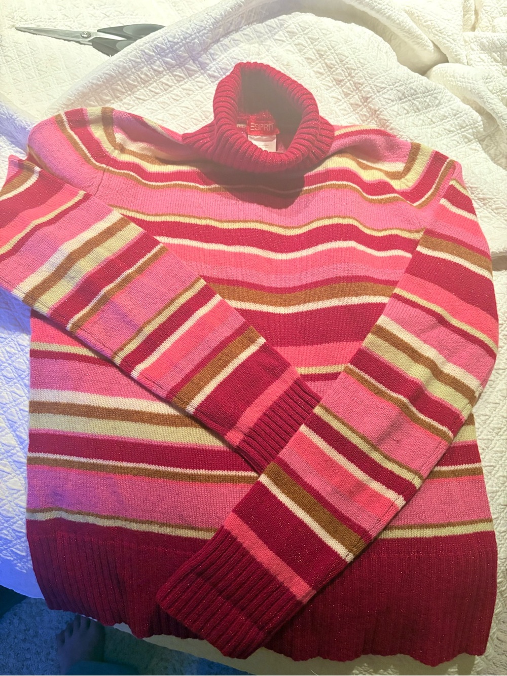 Vintage Esprit Pink & Burgundy Striped Turtleneck Sweater LAMBSWOOL